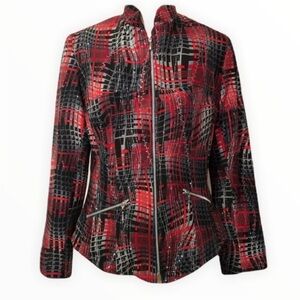 Lorizon Red & Black Silk Blazer Full Zip Long Sleeve Size Small